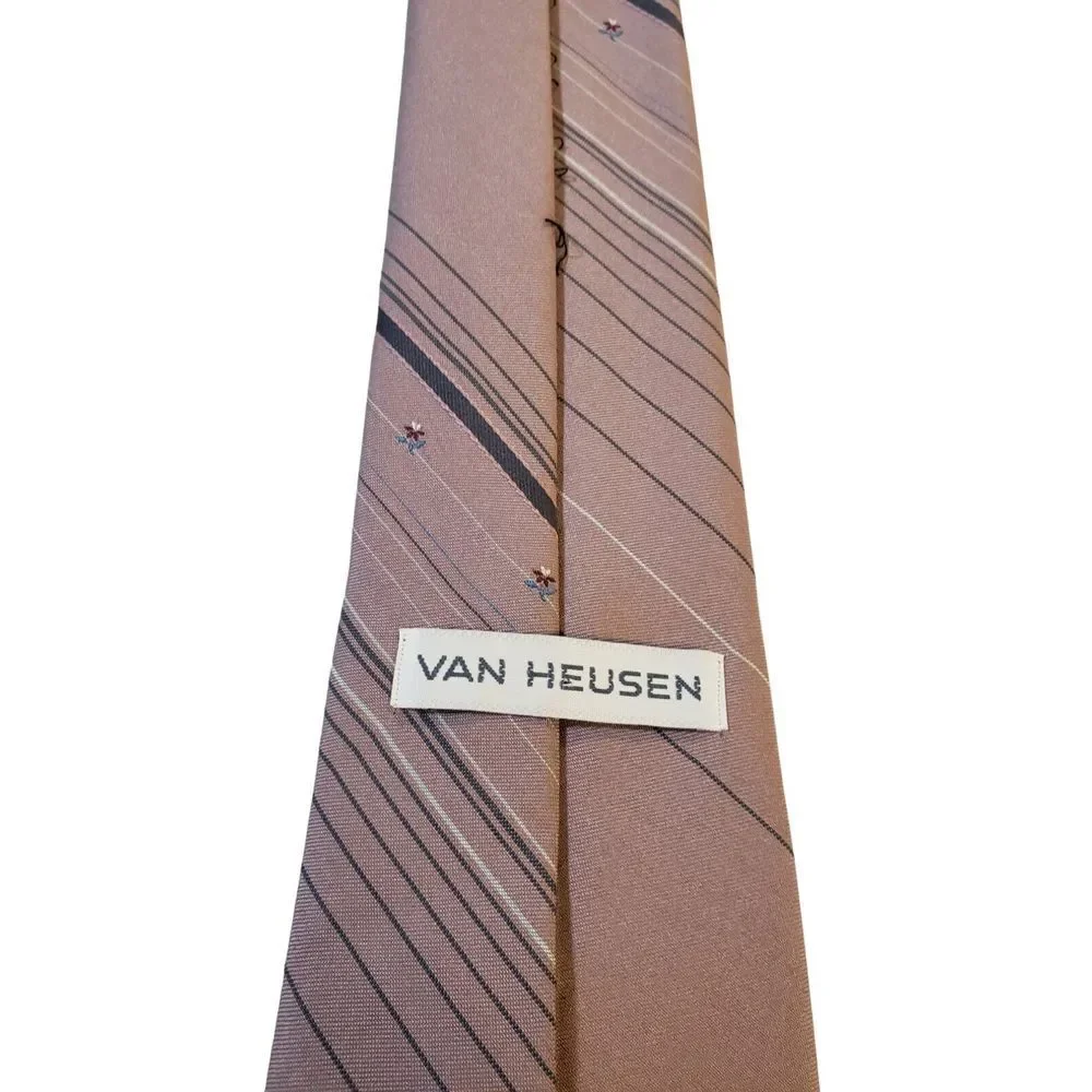 Vintage‎ Van Heusen Mens Neck Tie Rose Color with Stripes Poly/Silk